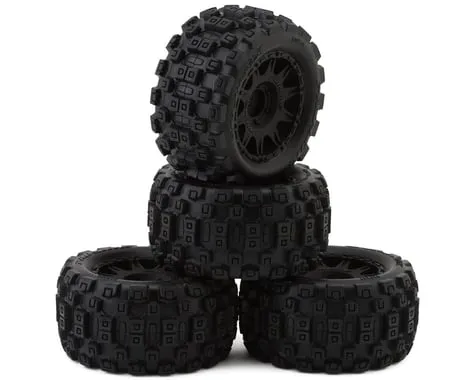 Badlands MX 1.85'' All-Terrain Truck Tires (4) Mounted on Raid Black 12mm Hex Wheels for Granite GROM 4x4 Front or Rear