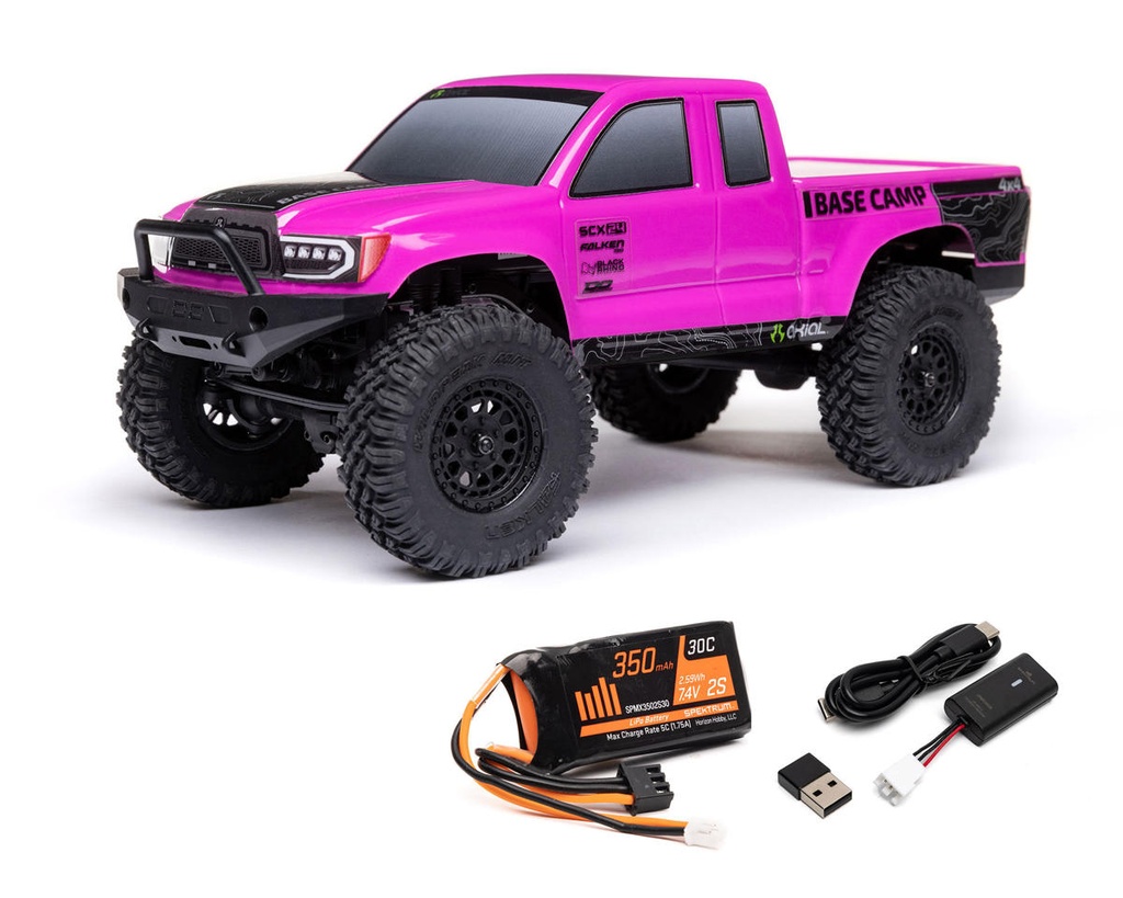 [AXI1219T3] 1/24 SCX24 Base Camp 4X4 RTR Brushed Rock Crawler (Battery & Charger Included), Pink