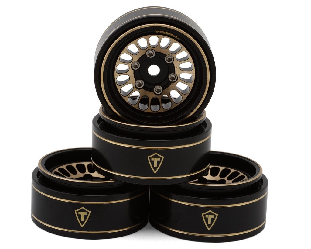 Treal Hobby Type D 1.0 Brass Beadlock Crawler Wheels (Black/Gold) (40g ea) (4)